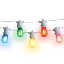 10 Socket Multi-Color Outdoor Commercial String Light Set, 21 FT White Cord w/ 2-Watt Shatterproof LED Bulbs, Weatherproof SJTW