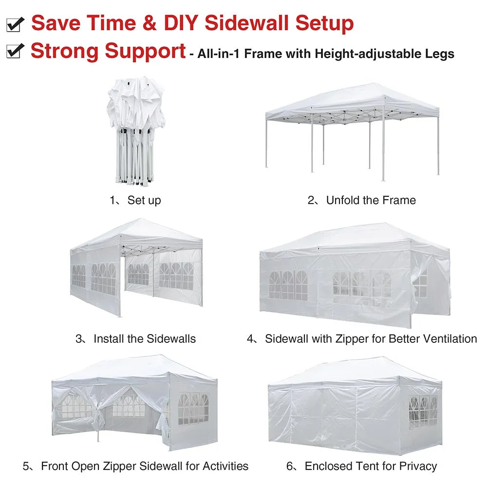 10'x20' Waterproof Pop Up Canopy Tent with Sides