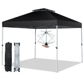 2-Tier 10 x 10 Feet Pop-up Canopy Tent with Wheeled Carry Bag-Black