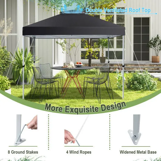 2-Tier 10 x 10 Feet Pop-up Canopy Tent with Wheeled Carry Bag-Black