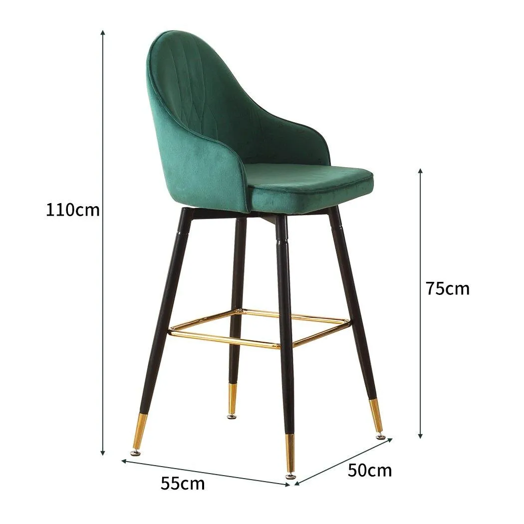 2x Bar Stools Stool Kitchen Chairs Swivel Velvet Barstools Vintage Green