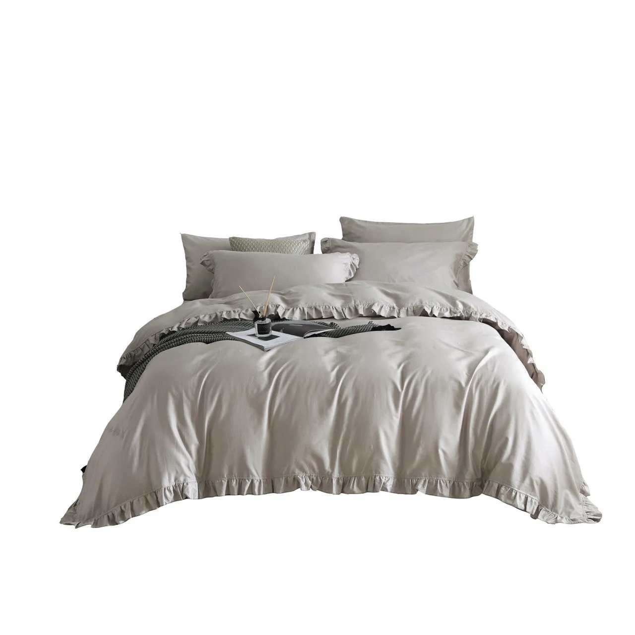 6 Pieces Luxury Ruffle Edge Queen Size Duvet Cover Set