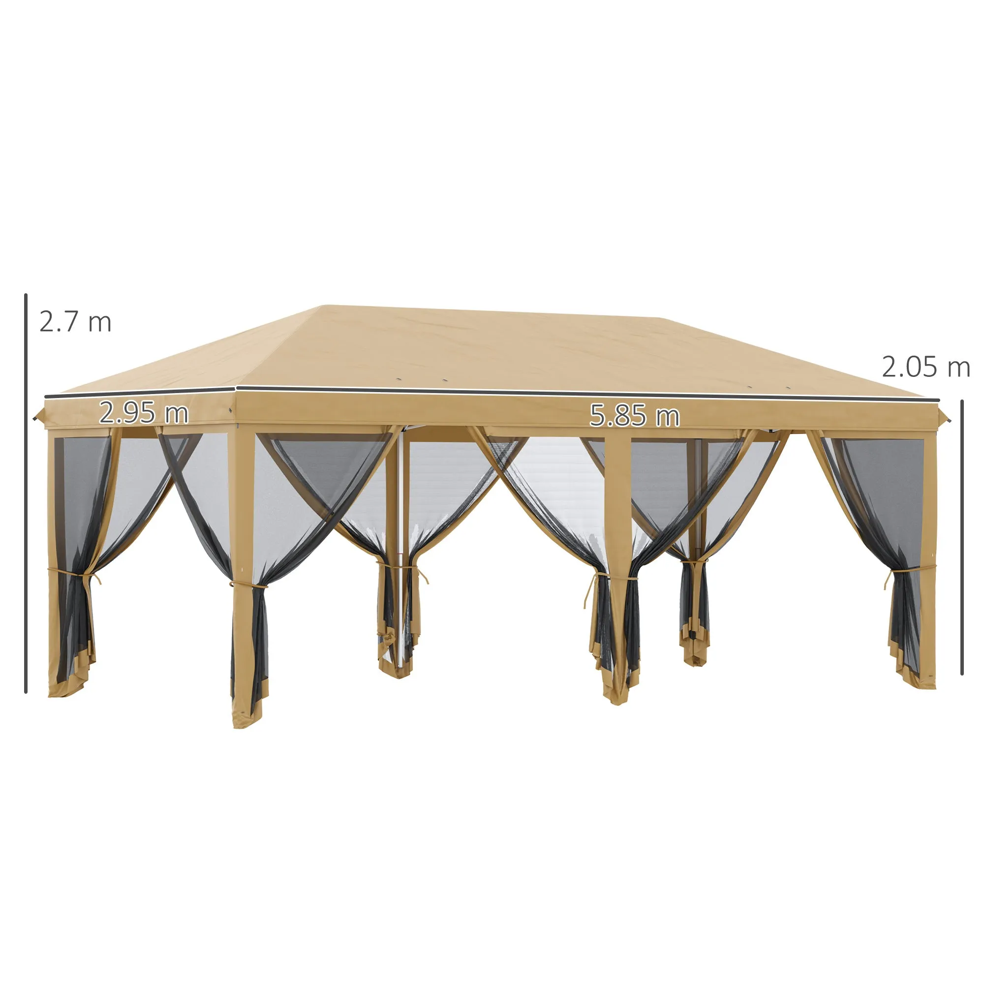 6 x 3(m) Pop Up Gazebo, Outdoor Canopy Shelter, Marquee Party Wedding Tent with 6 Mesh Walls and Carry Bag, Beige