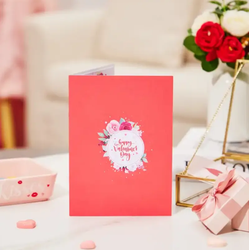 Beautiful Pink and Red Roses in a Heart Shape Pop up 3D Card with Envelope