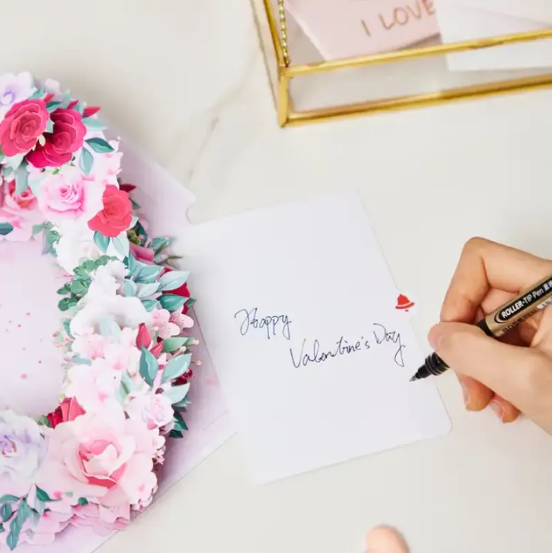 Beautiful Pink and Red Roses in a Heart Shape Pop up 3D Card with Envelope