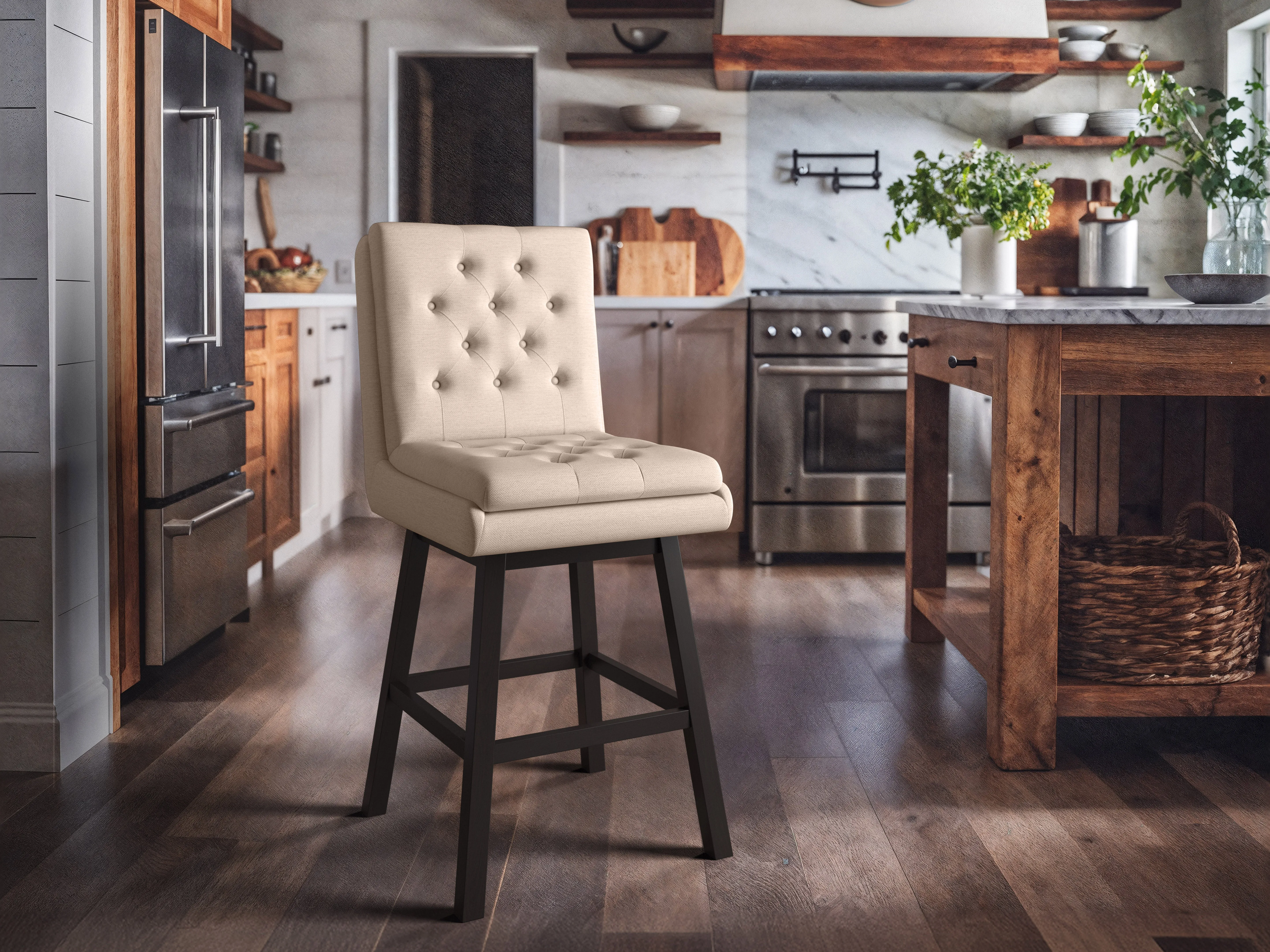 Beige Button Tufted Bar Stools