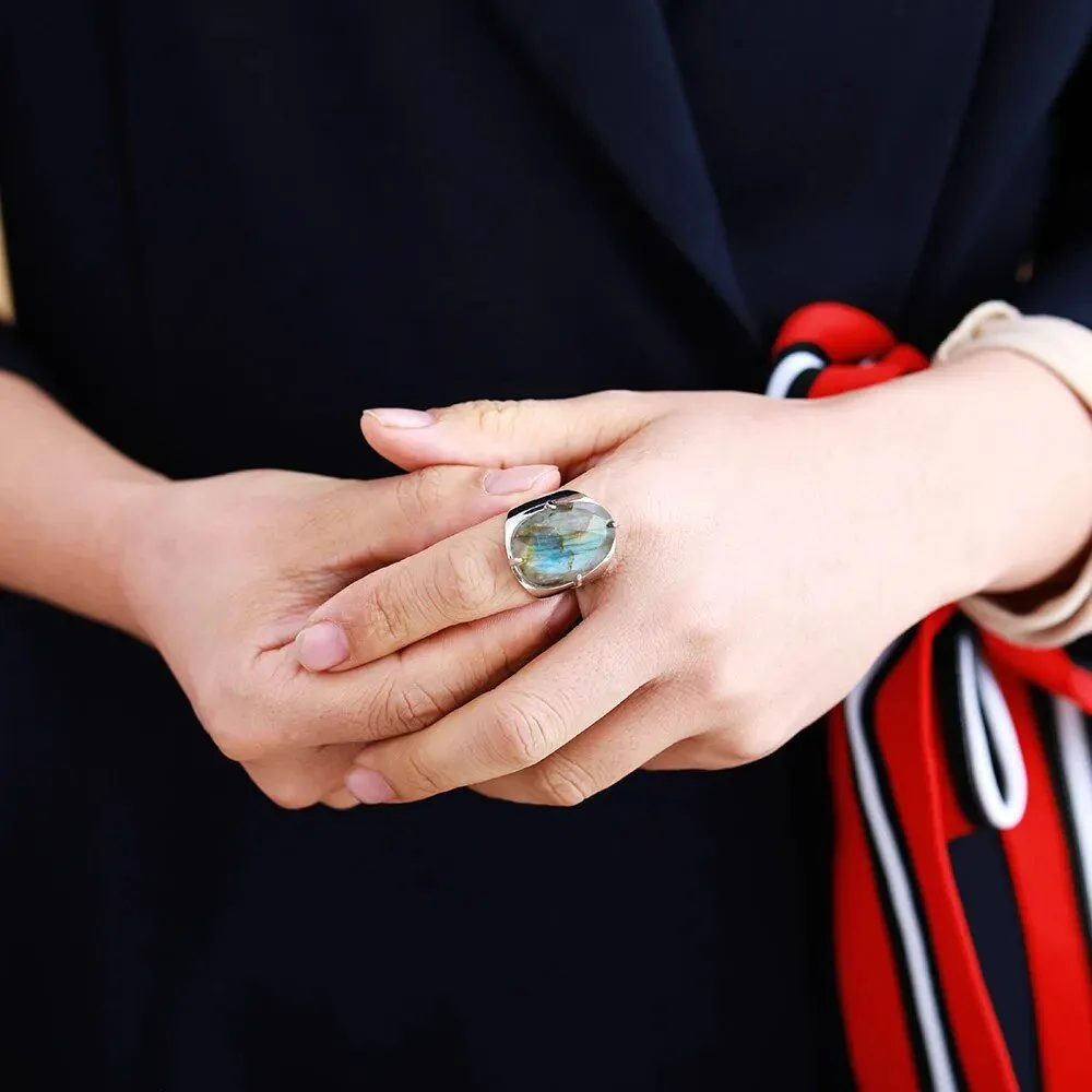 Big Labradorite Stone Ring