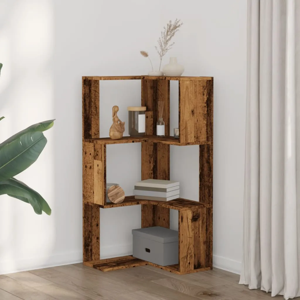 Corner Bookcase 3-Tier Old Wood 50x50x102 cm Engineered Wood