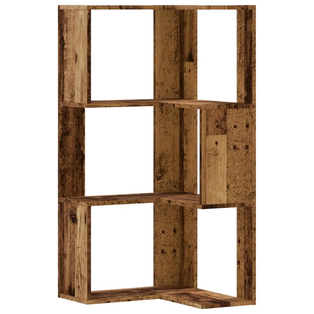 Corner Bookcase 3-Tier Old Wood 50x50x102 cm Engineered Wood