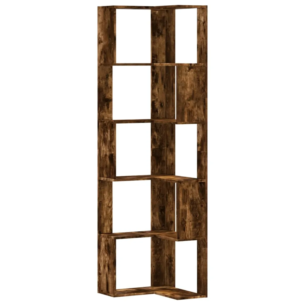 Corner Bookcase 5-Tier Smoked Oak 50x50x179 cm Engineered Wood