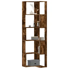 Corner Bookcase 5-Tier Smoked Oak 50x50x179 cm Engineered Wood