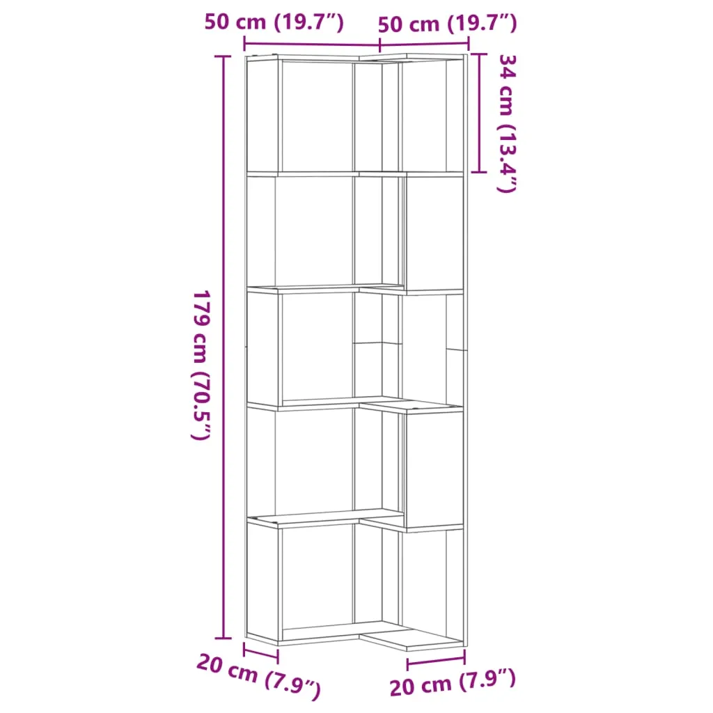 Corner Bookcase 5-Tier Smoked Oak 50x50x179 cm Engineered Wood