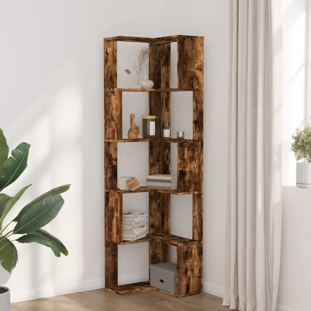 Corner Bookcase 5-Tier Smoked Oak 50x50x179 cm Engineered Wood