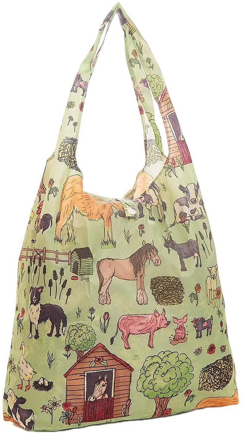 Eco Chic Lightweight Foldable Reusable Shopping Bag (Farmland Green)