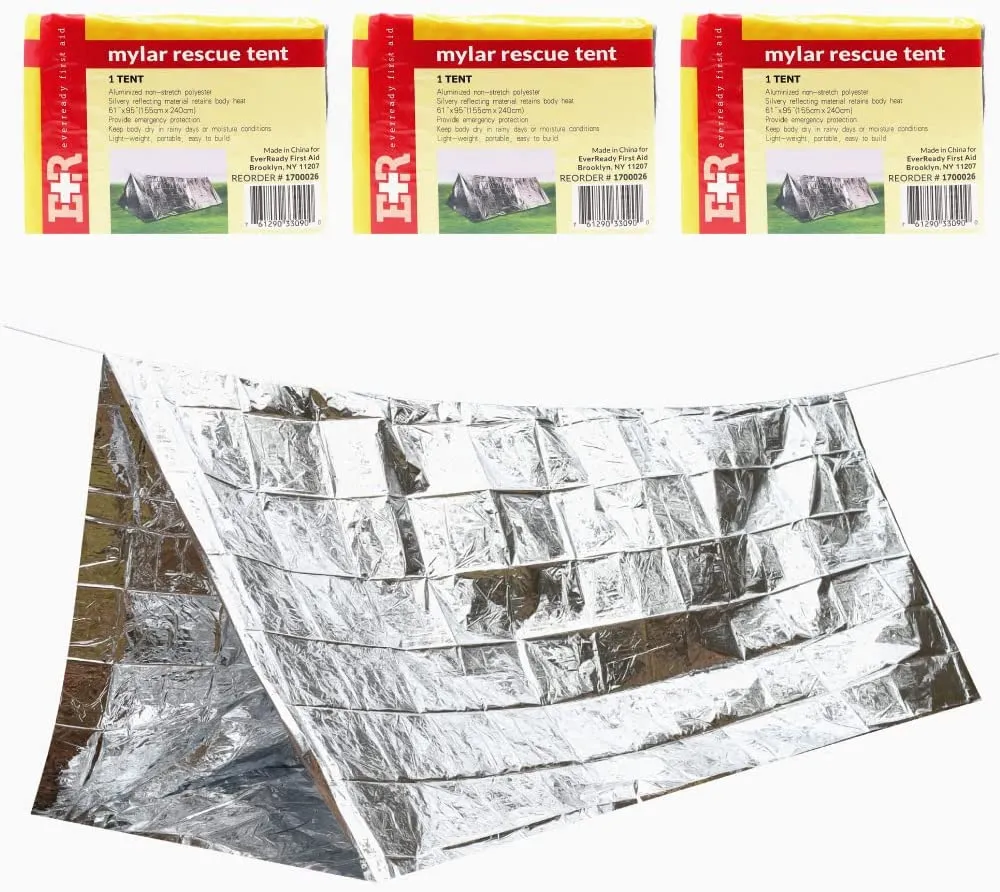 Ever Ready First Aid Emergency Mylar Survival Camping Tent, Weatherproof Thermal Shelter for 2 Adults – 95” x 61”