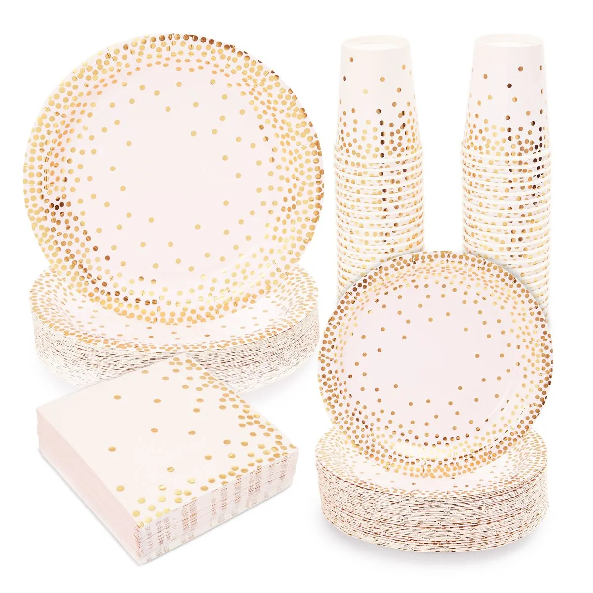 Gold Confetti Party Pack, Includes Paper Plates, Napkins and Cups (Serves 50, 200 Pieces)