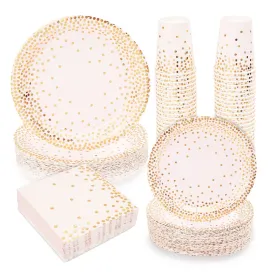 Gold Confetti Party Pack, Includes Paper Plates, Napkins and Cups (Serves 50, 200 Pieces)