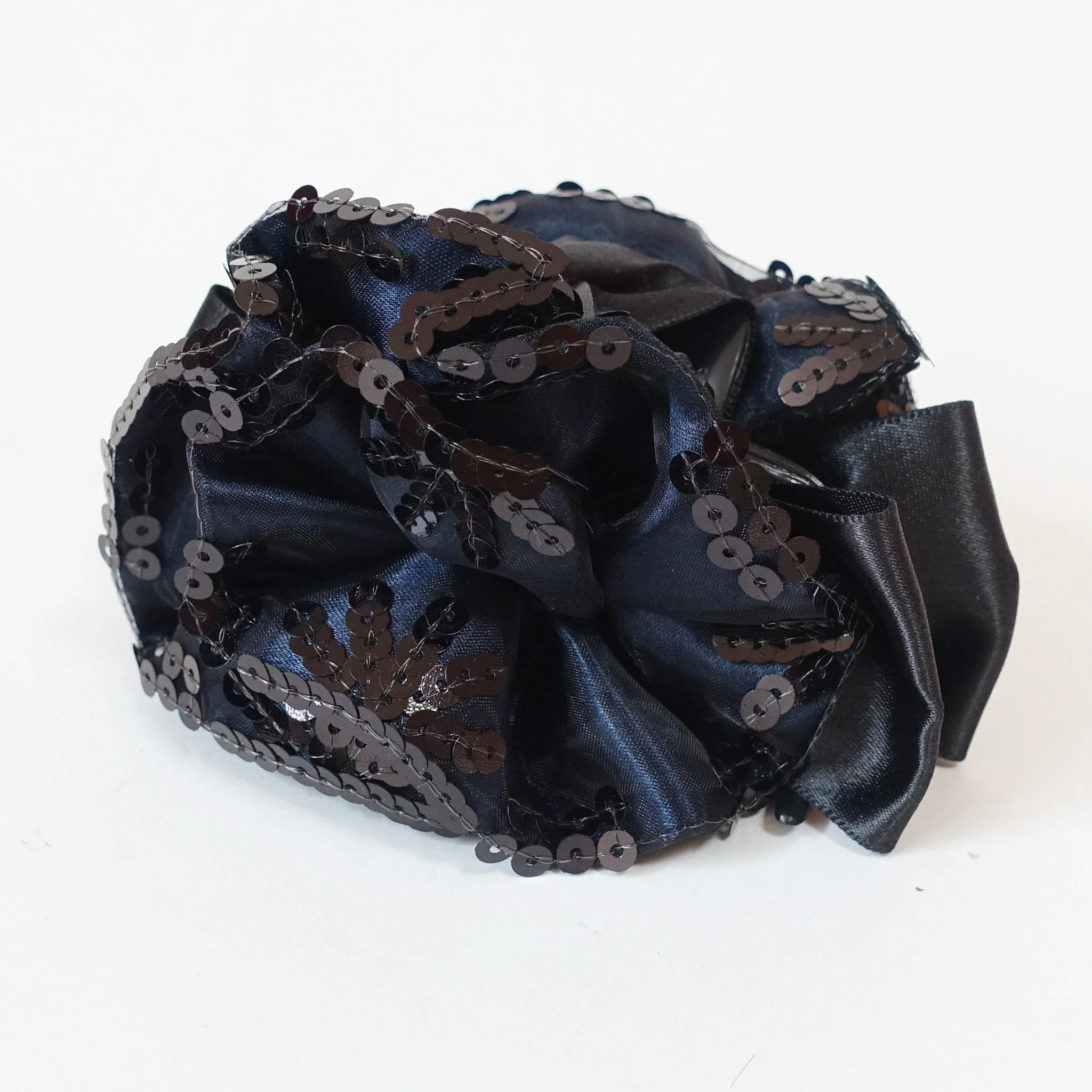 Handmade Premium Satin Fabric Flower Bow Sequin Spangle Hair Jaw Clip