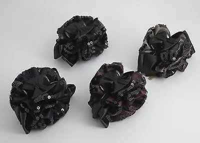 Handmade Premium Satin Fabric Flower Bow Sequin Spangle Hair Jaw Clip