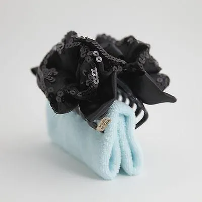 Handmade Premium Satin Fabric Flower Bow Sequin Spangle Hair Jaw Clip