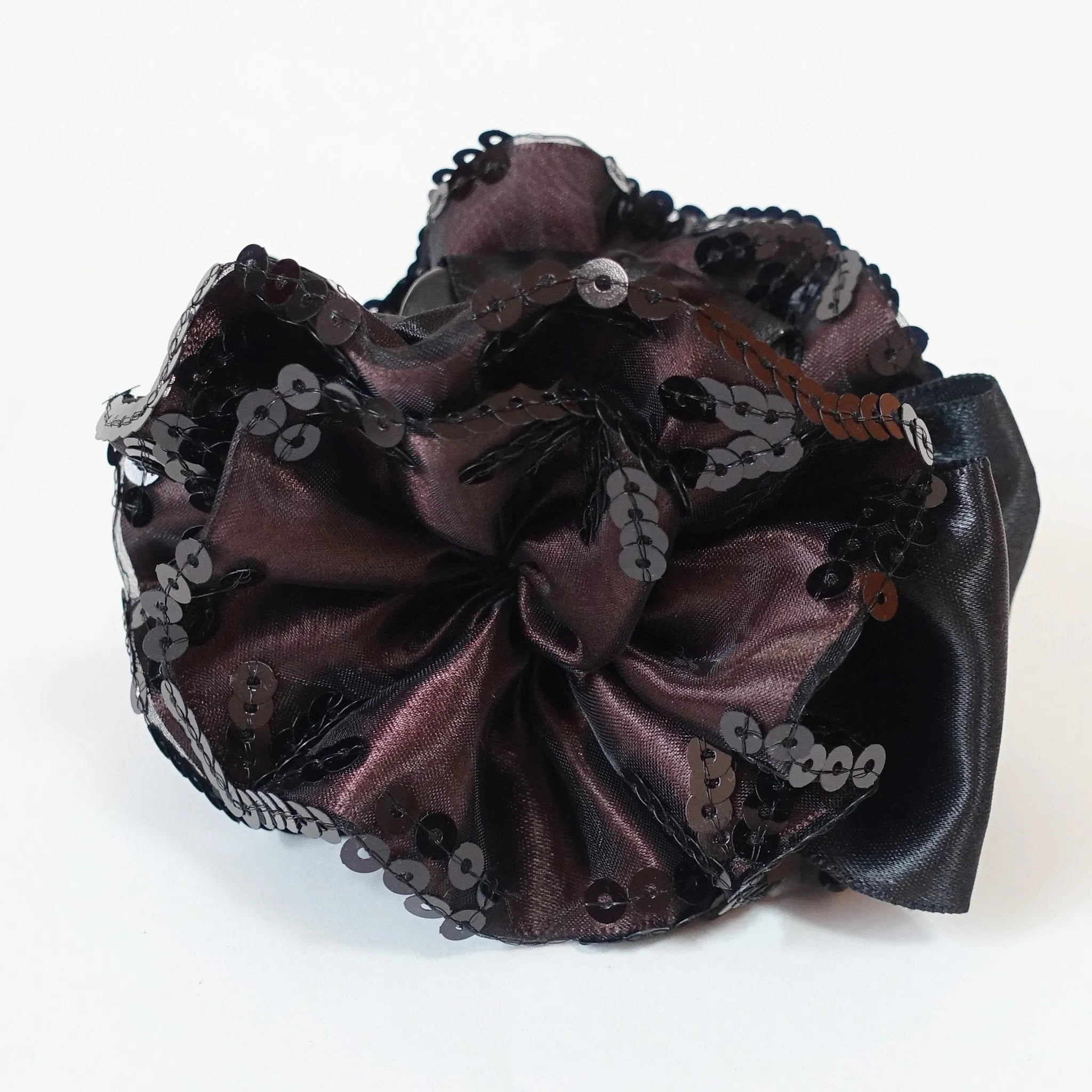 Handmade Premium Satin Fabric Flower Bow Sequin Spangle Hair Jaw Clip