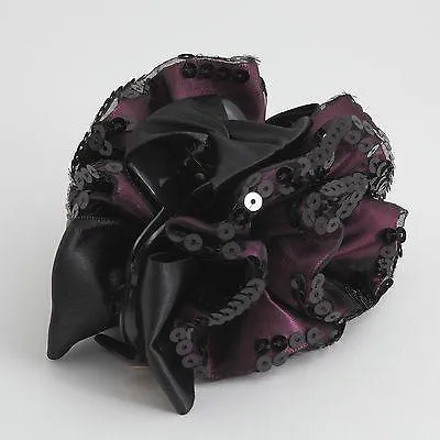 Handmade Premium Satin Fabric Flower Bow Sequin Spangle Hair Jaw Clip