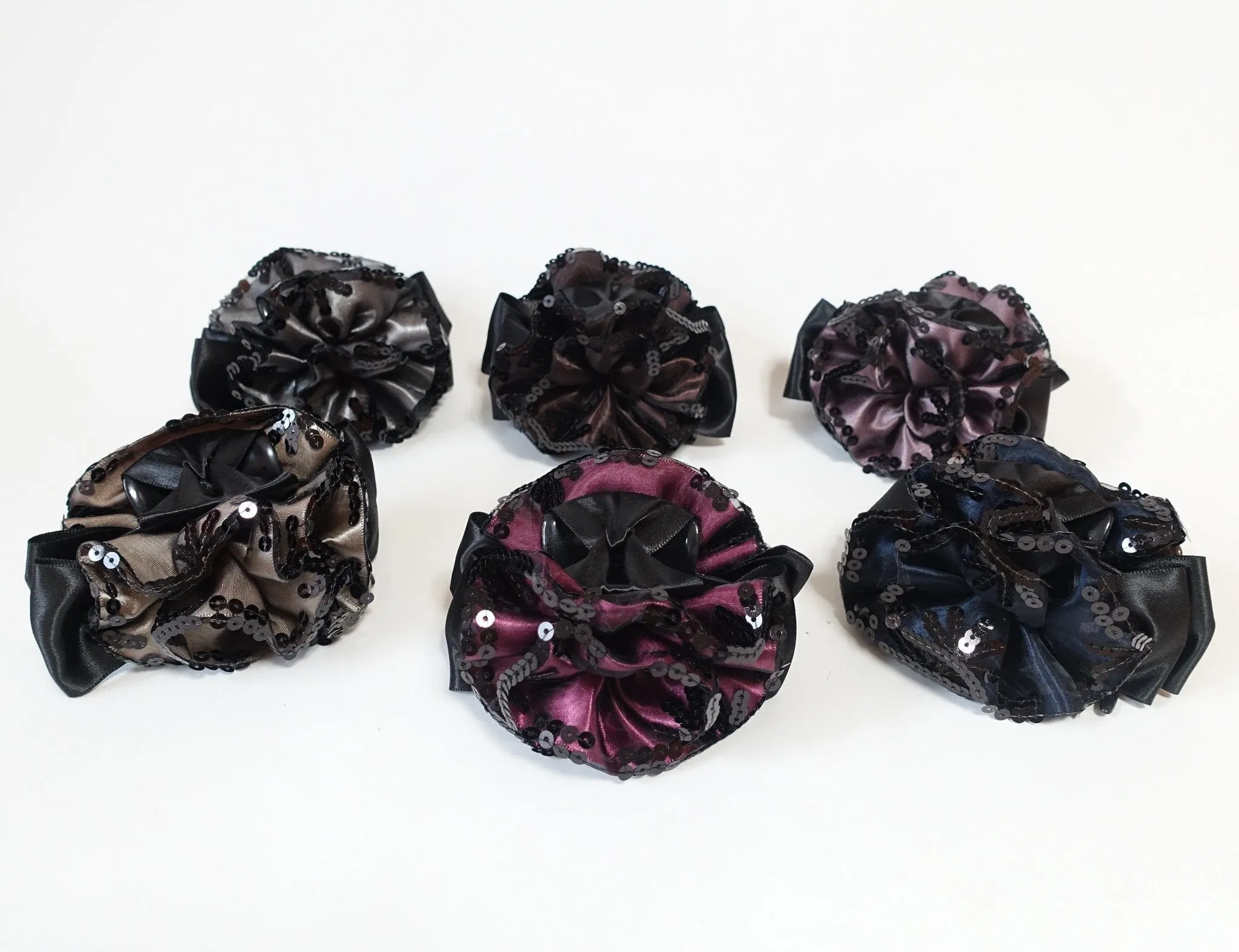 Handmade Premium Satin Fabric Flower Bow Sequin Spangle Hair Jaw Clip