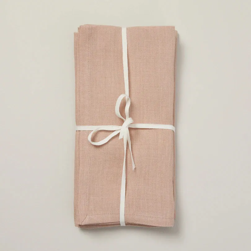 HEMMED LINEN NAPKINS, BLUSH, SET OF 4