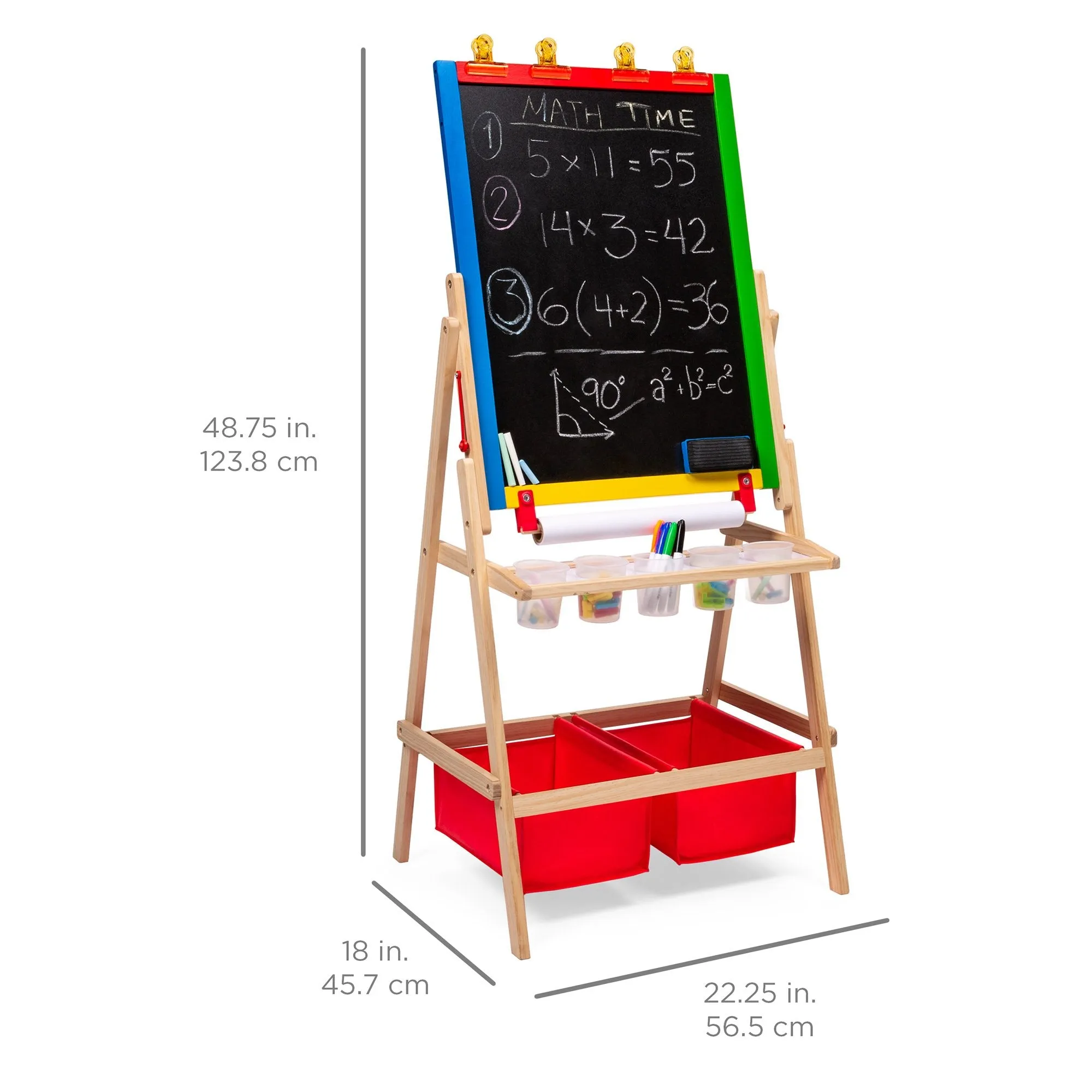 Kids Double-Sided Easel w/ Chalkboard, Whiteboard, Paper Roll, Art Supplies