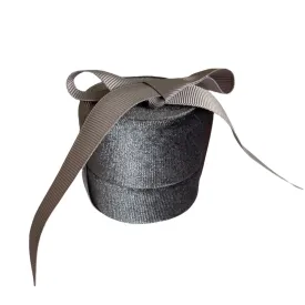 Luxury Plush Round Velvet Ring Box with Ribbon Grey