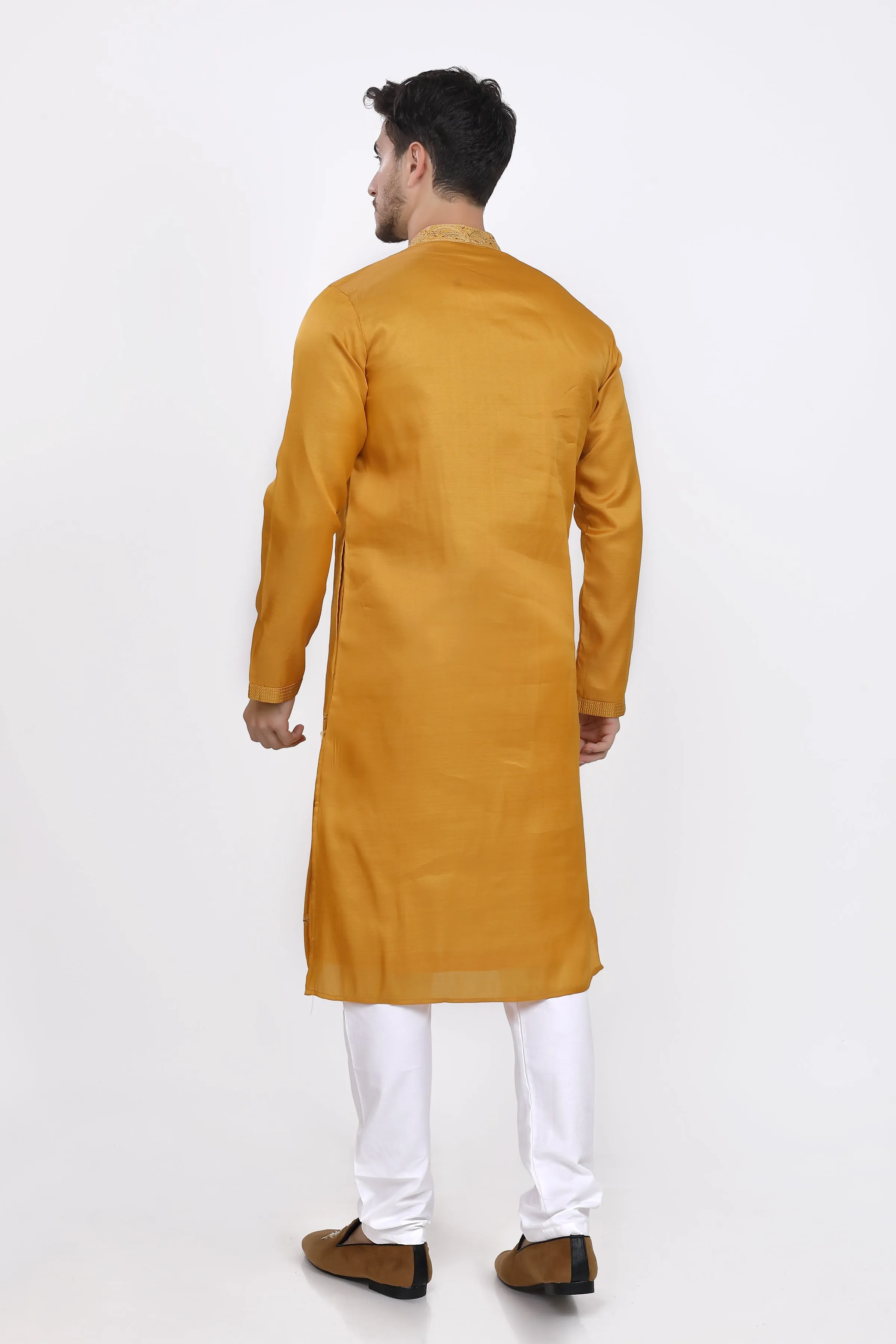 Mustard yellow mens kurta pyjama set