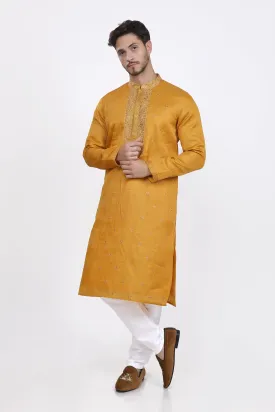 Mustard yellow mens kurta pyjama set