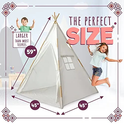 Orian Toys Teepee Tent for Kids: Child’s Indoor Outdoor Canvas Fairytale Tipi Playroom, LED Star Lights, Easy Assembly, 59 by 45 Inches, Ages 3 