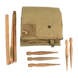 Original U.S. WWI M1910 Shelter Half - Unissued with Matching Early Pattern Collapsible Tent Pole & Pegs