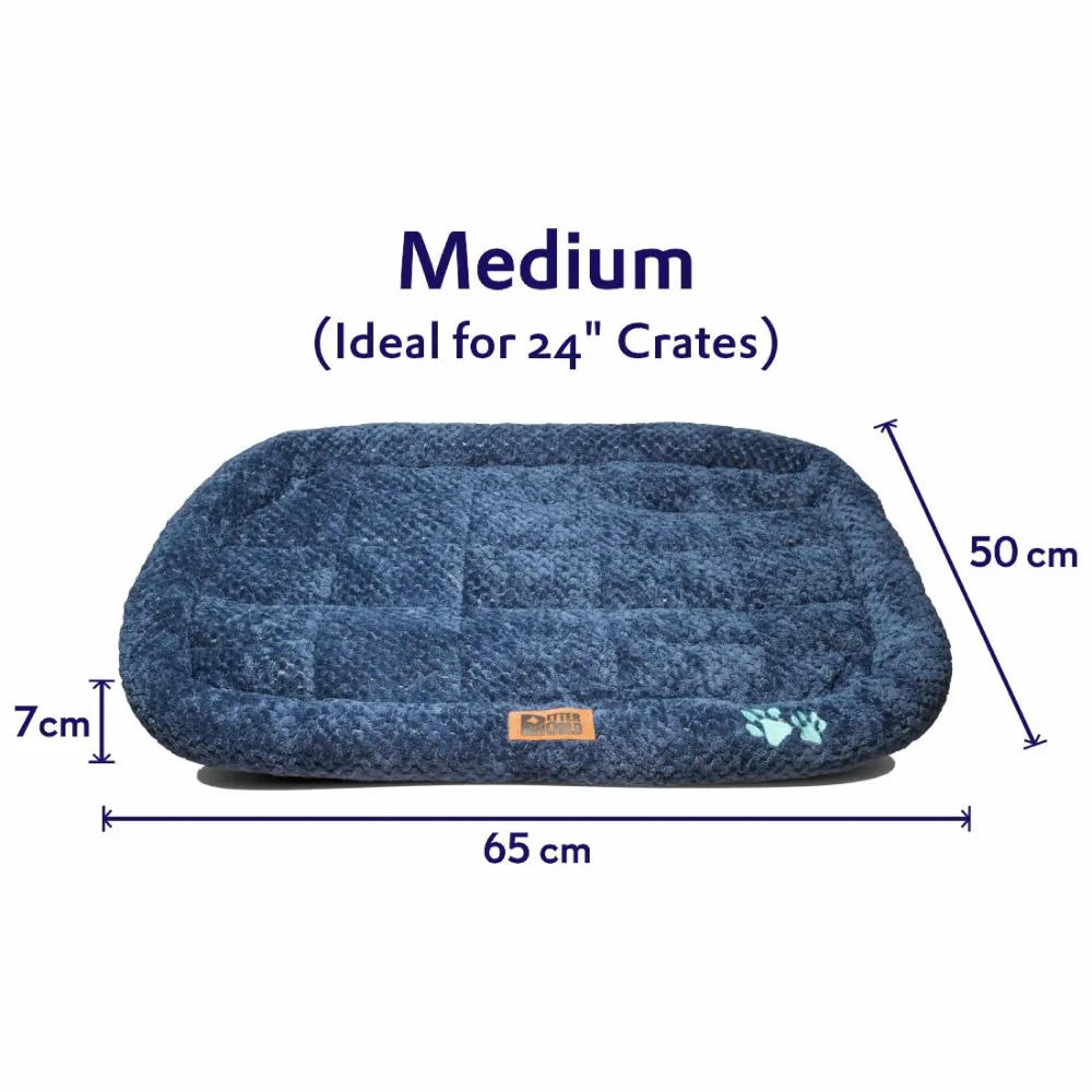 Petter World Luxury Quilted Crate Mat with Padded Perimeters for Extra Support for Dogs (Ensign Blue)