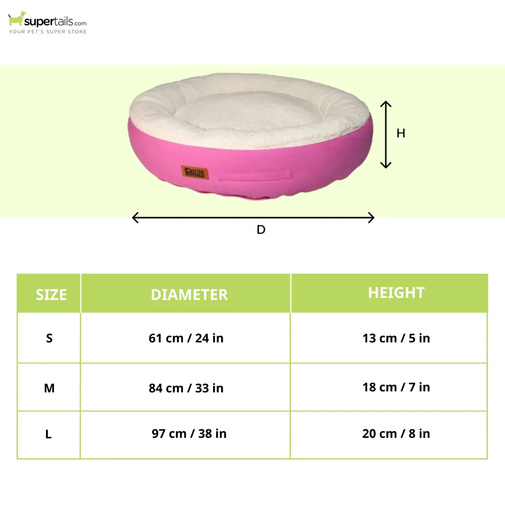 Petter World Ultra Luxury Cotton Canvas Donut Bed With Removable Sherpa Fur Cushion for Dogs (Crocus)