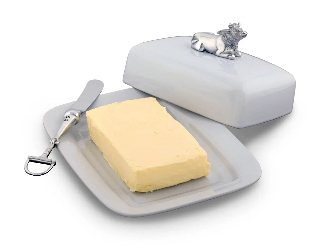 Pewter Mabel the Cow Stoneware Butter Dish