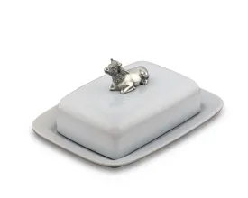 Pewter Mabel the Cow Stoneware Butter Dish