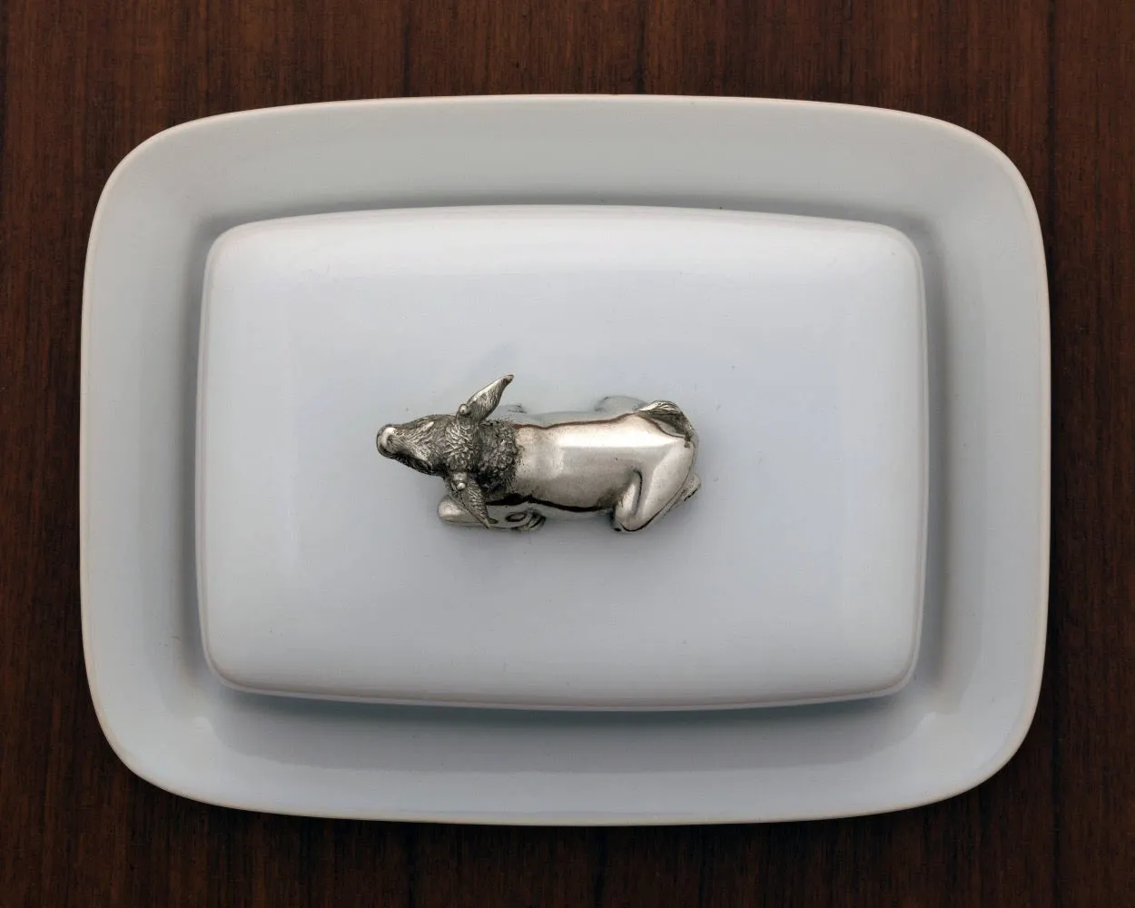 Pewter Mabel the Cow Stoneware Butter Dish