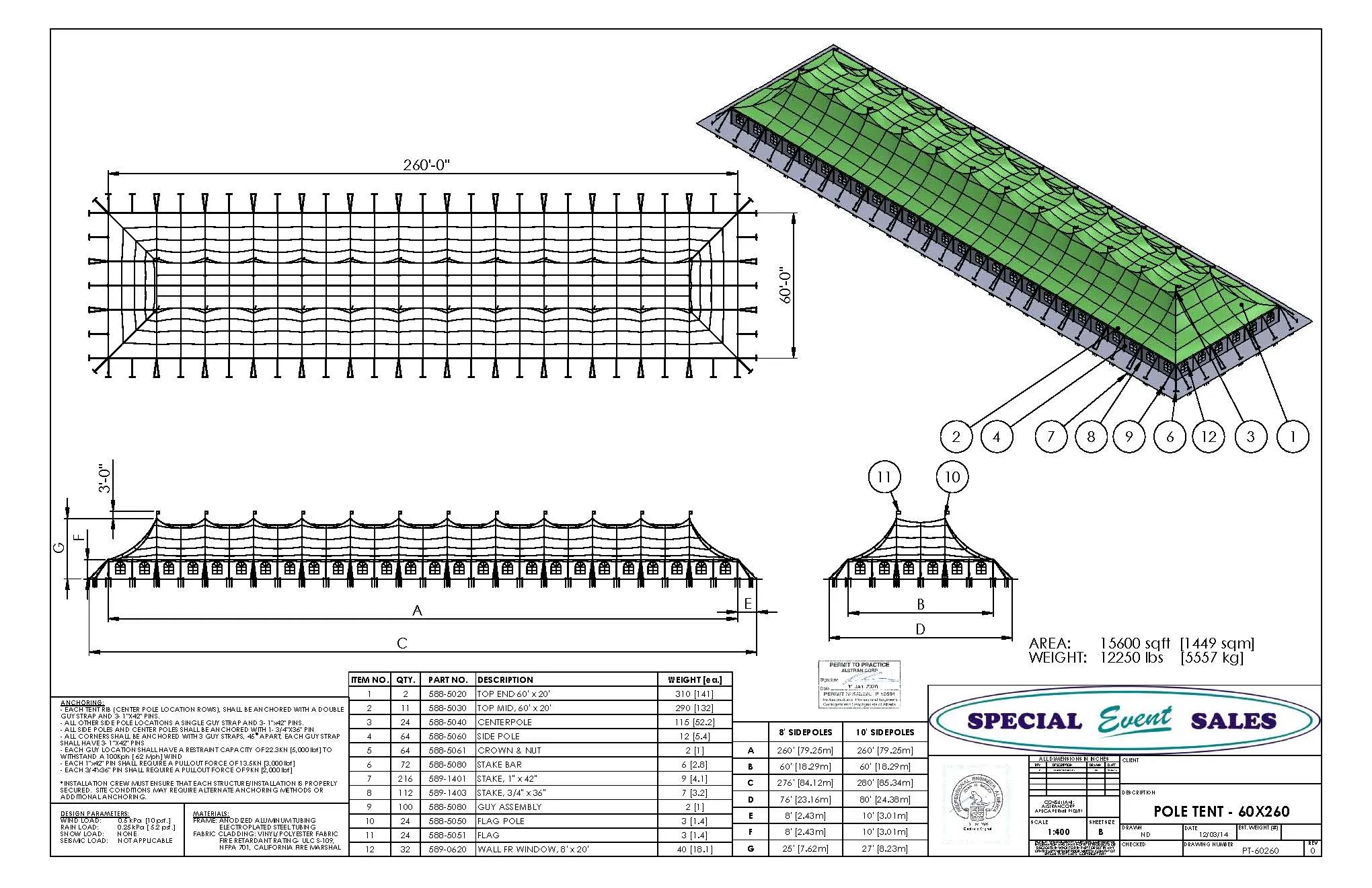 Pole Tent 60' x 260' White