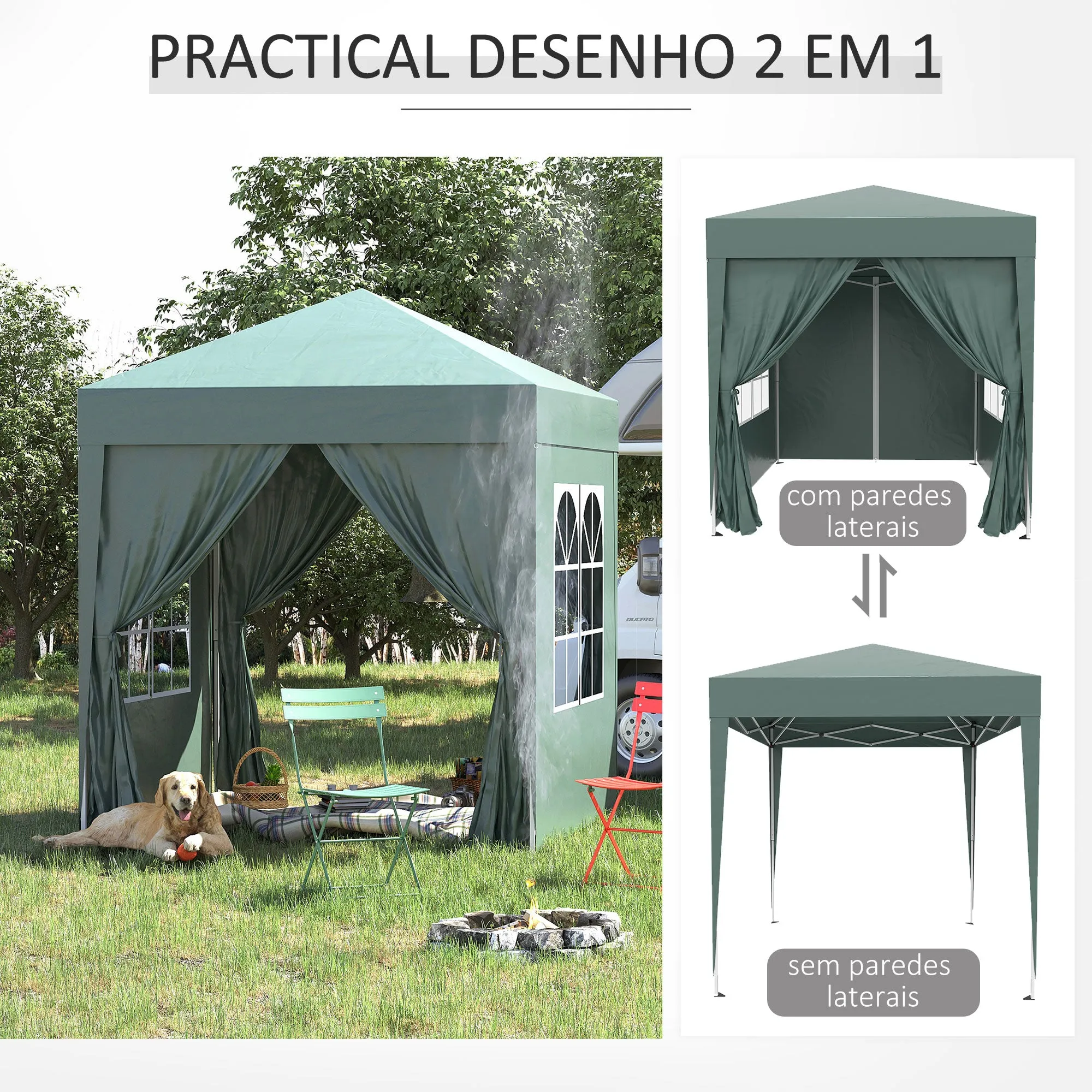 Pop Up Gazebo Canopy, size (2 x 2m)-Green