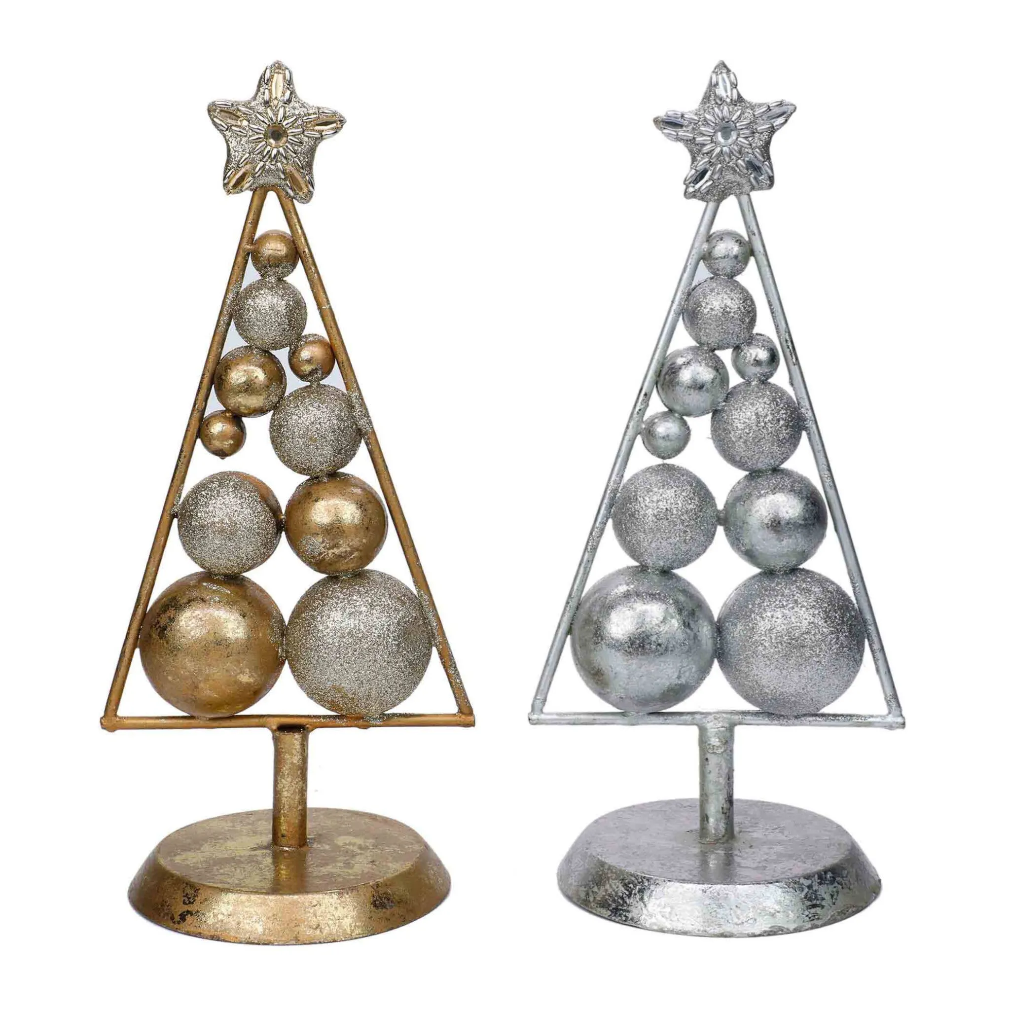 Retro Beaded Christmas Tree in Silver & Gold, Set of 2