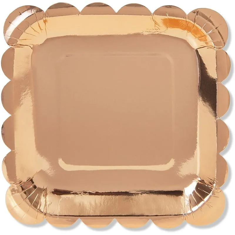 Rose Gold Square Paper Plates with Scalloped Edge (7 Inches, 48 Pack)