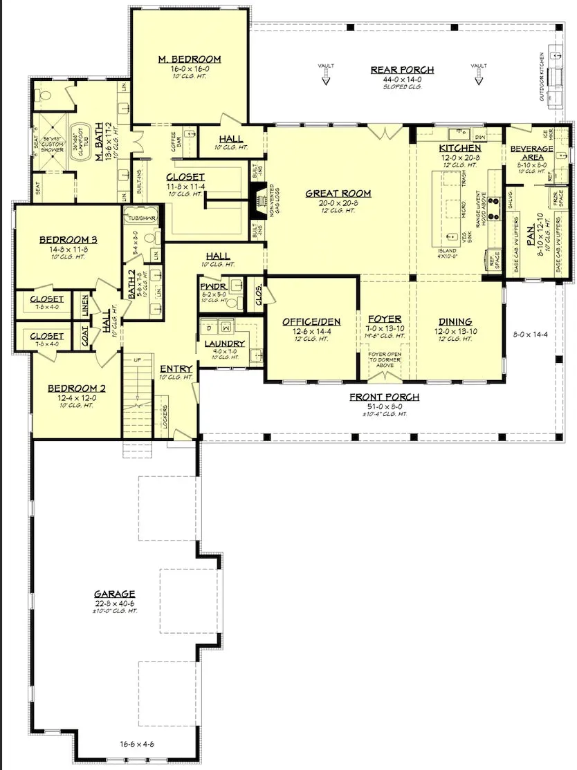 Spacious 4-Bedroom Home Plan with Front and Rear Porches