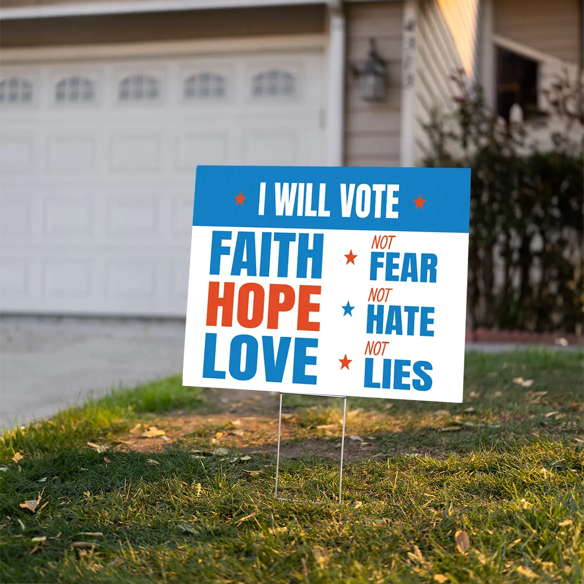 Teesdily | Jesus Yard Sign, Faith Not Fear Hope Note Hate Love Not Lies Yard Sign, Christ American Garden Metal Sign, Christ Banner Outdoor Sign