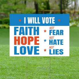 Teesdily | Jesus Yard Sign, Faith Not Fear Hope Note Hate Love Not Lies Yard Sign, Christ American Garden Metal Sign, Christ Banner Outdoor Sign