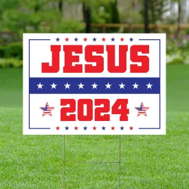 Teesdily | Jesus Yard Sign, Jesus Christ 2024 Outdoor Sign, Independence American Flag Lawn Sign, Patriotic Decor Garden Sign, Religious Gift