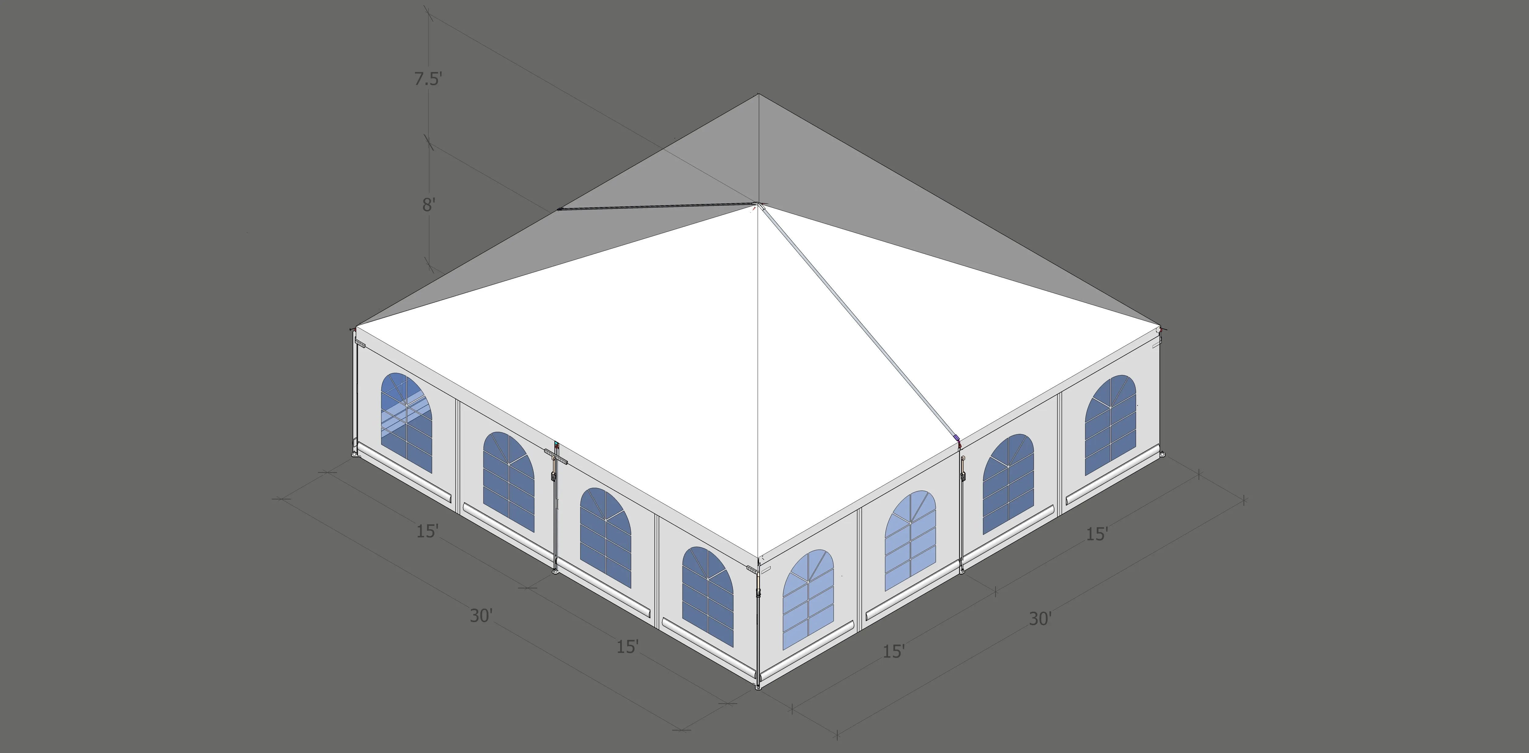 Turbotrack Tent, 30' x 30' French Window Walls