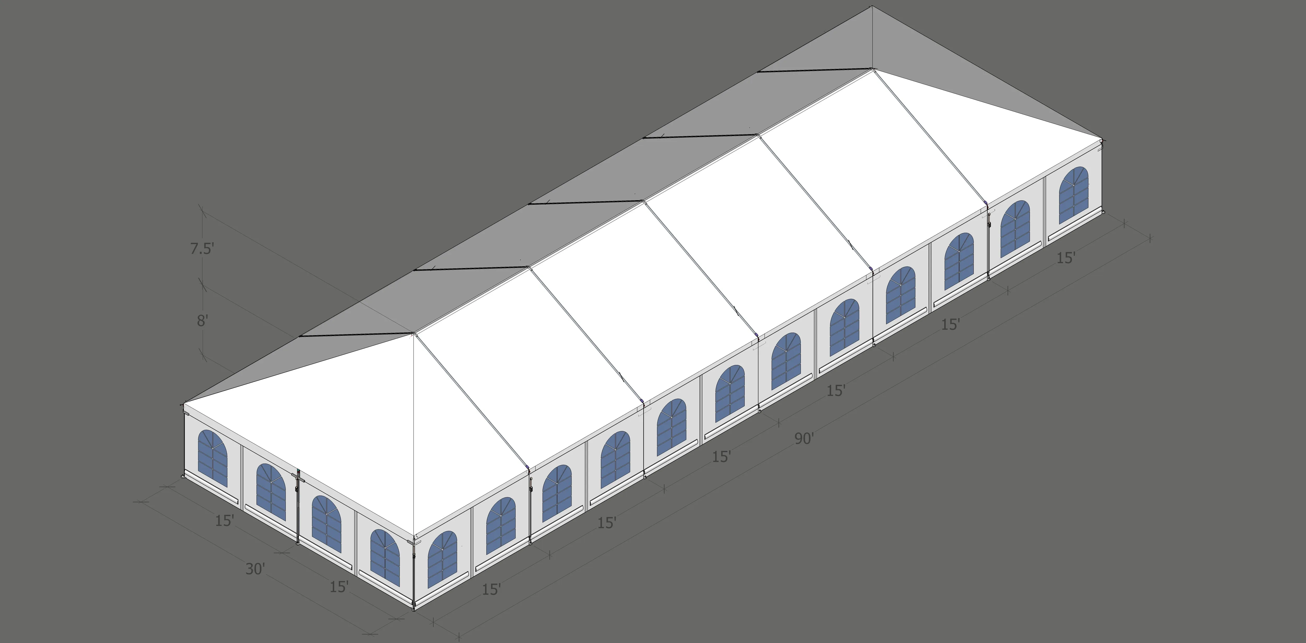 Turbotrack Tent, 30' x 90' French Window Walls