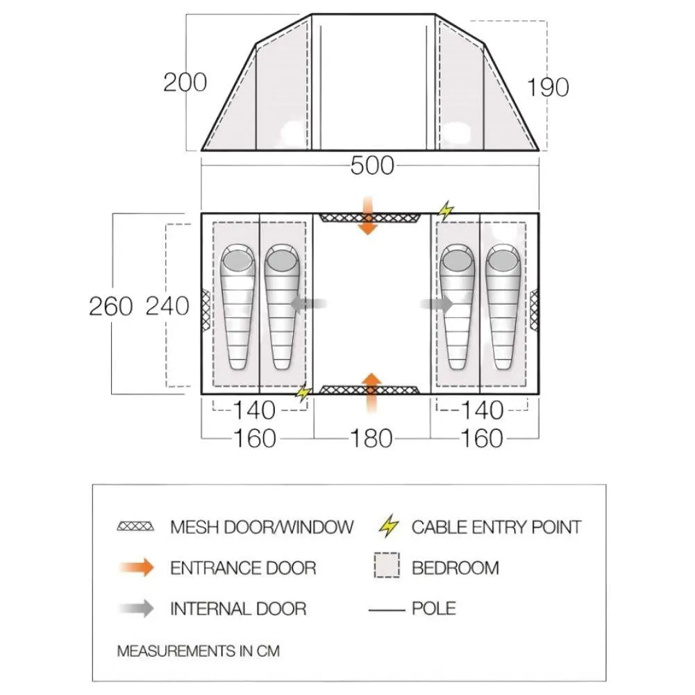 Vango Castlewood 400xl Package Tent - 4 Man Poled Family Tent (Includes Footprint)